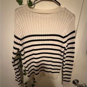 Striped Crewneck Ribbed Sweater in Cream and Black